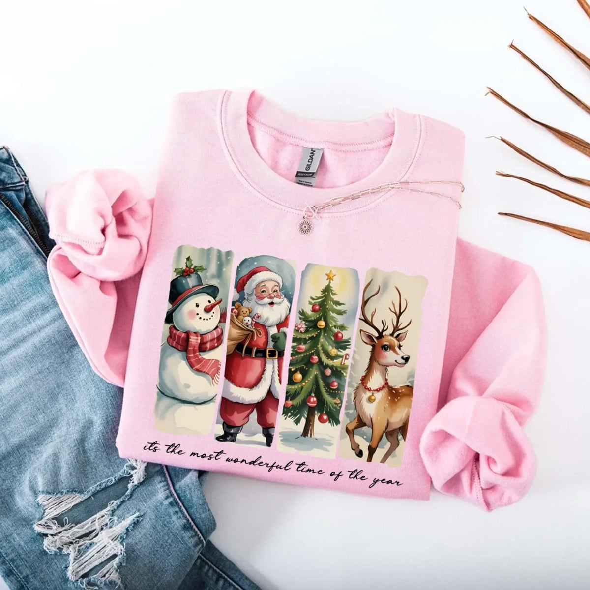 Vintage Santa Sweatshirt Wonderful Time Christmas Crewneck