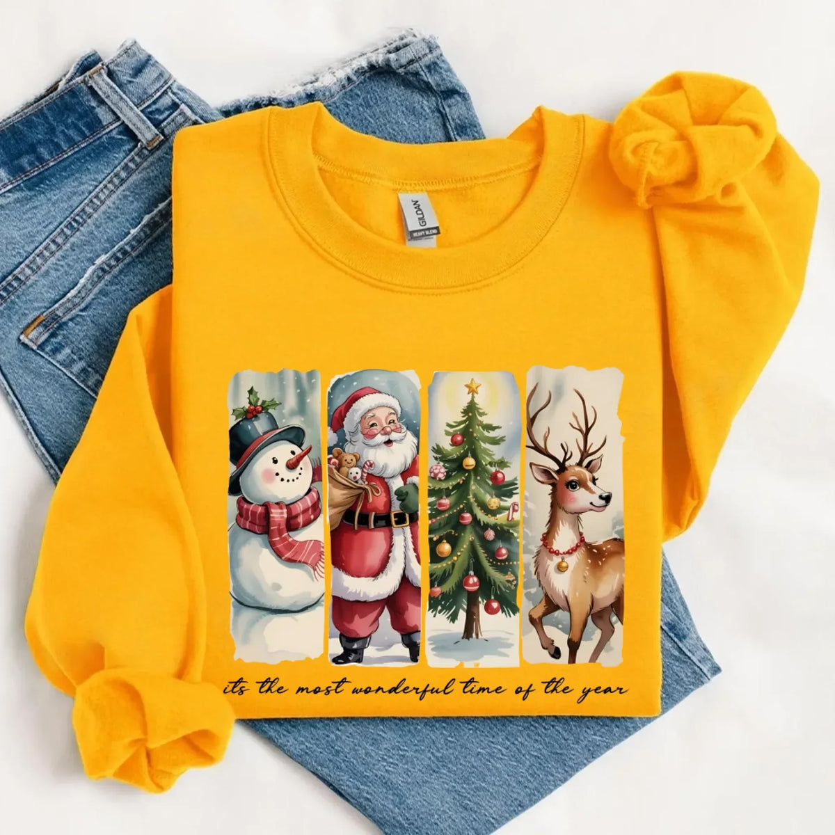 Vintage Santa Sweatshirt Wonderful Time Christmas Crewneck