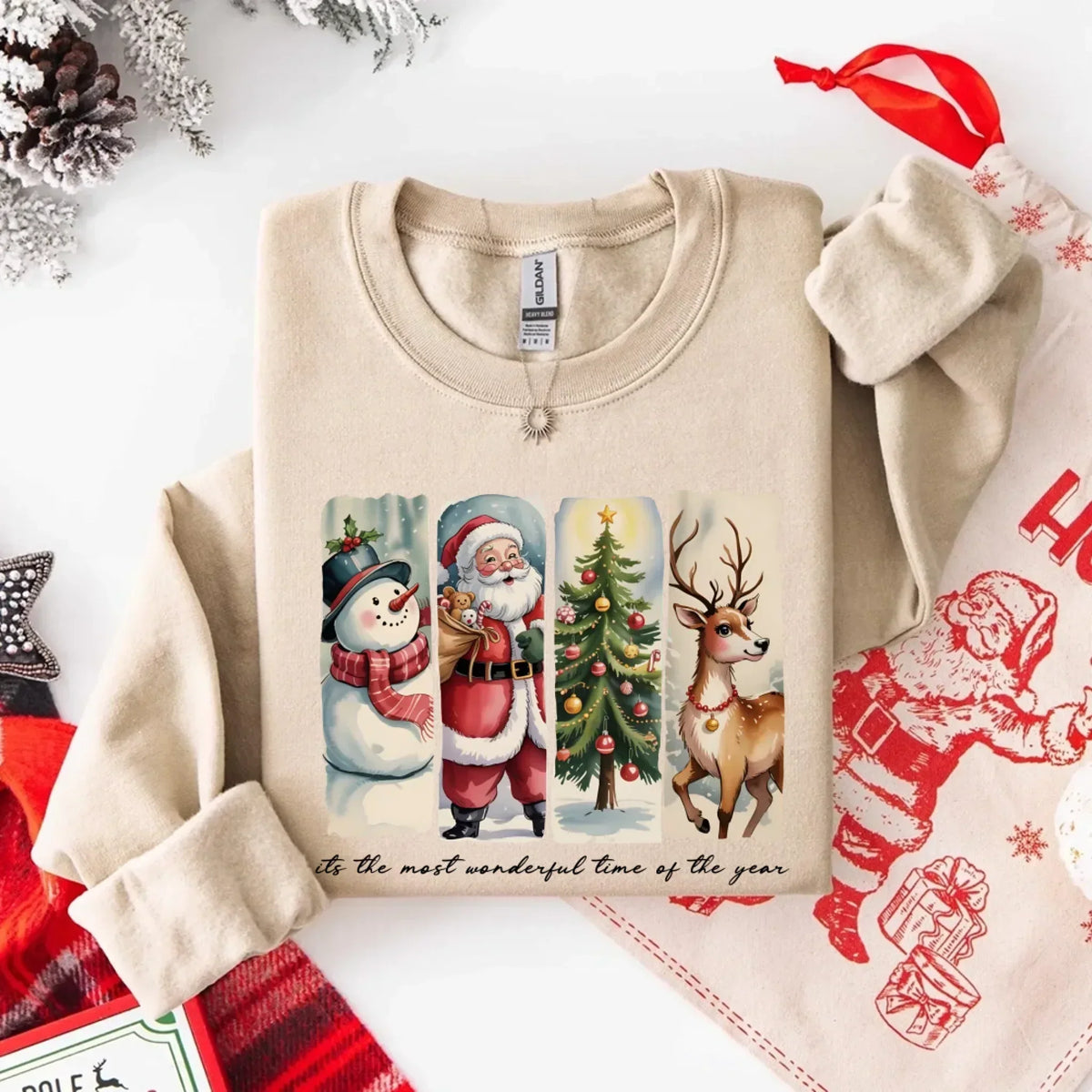 Vintage Santa Sweatshirt Wonderful Time Christmas Crewneck