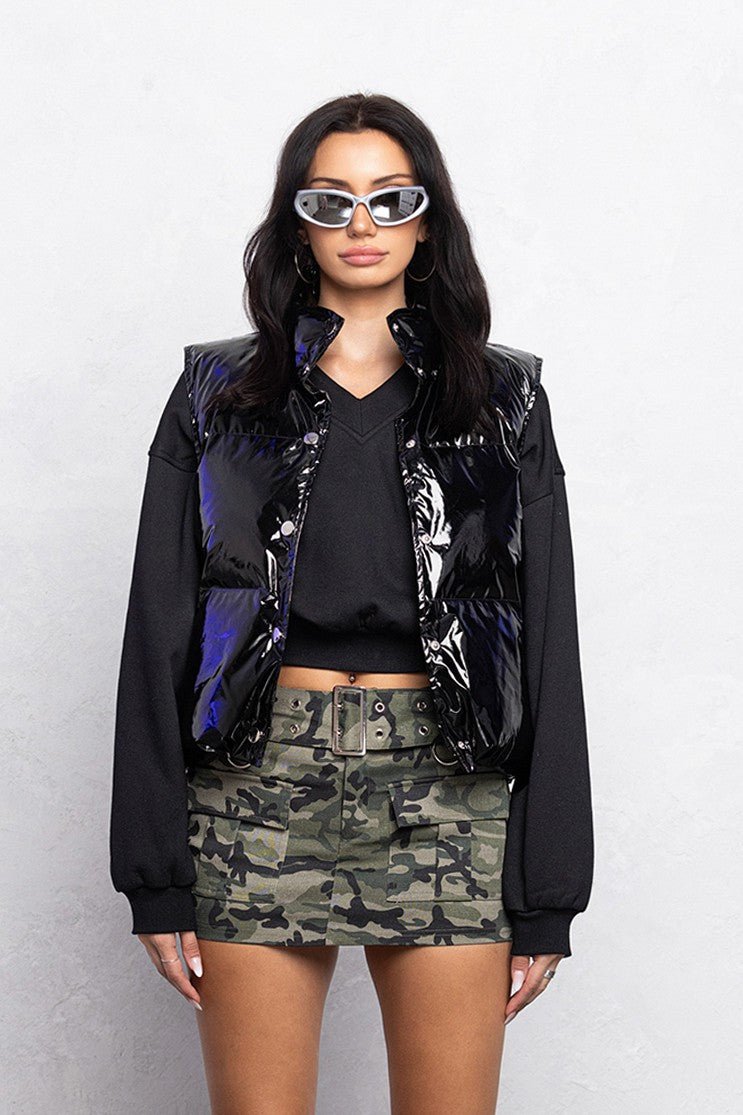 Vinyl Glossy Puffer Vest | Trendy Streetwear Outerwear