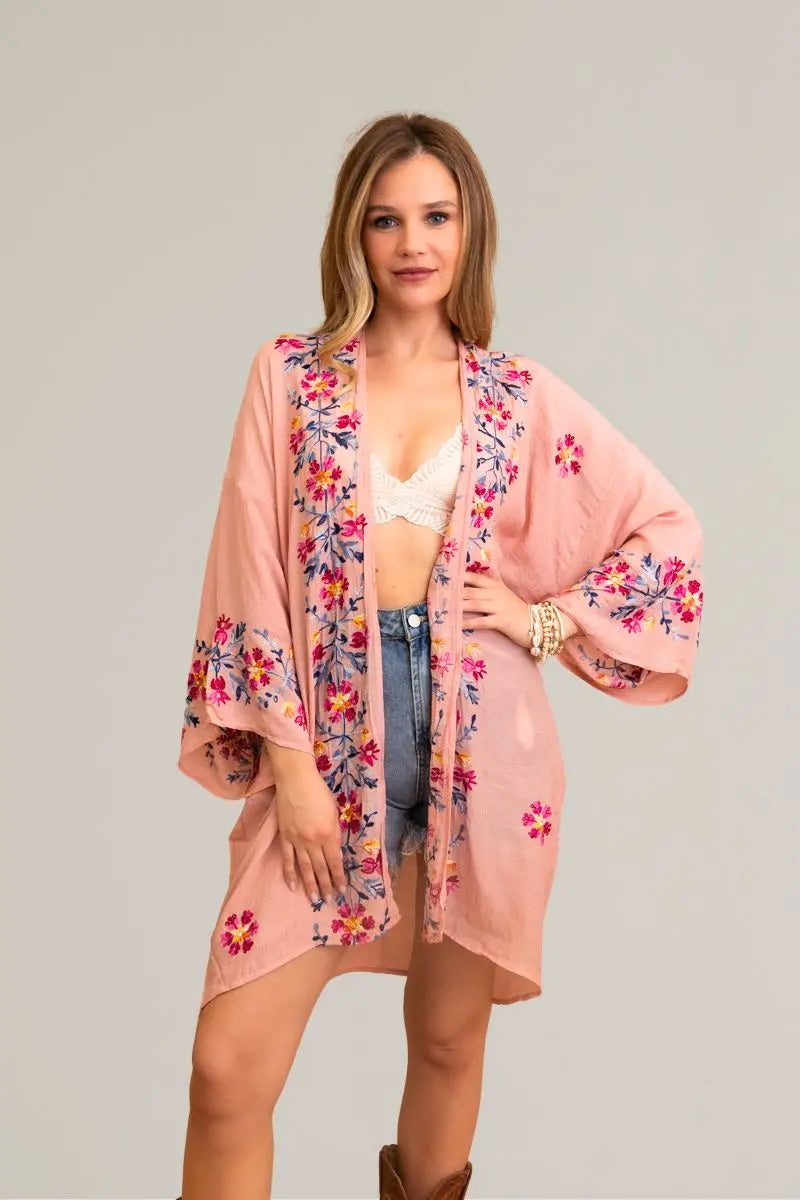 Ethereal Anemone Kimono – Elegant Floral Embroidery