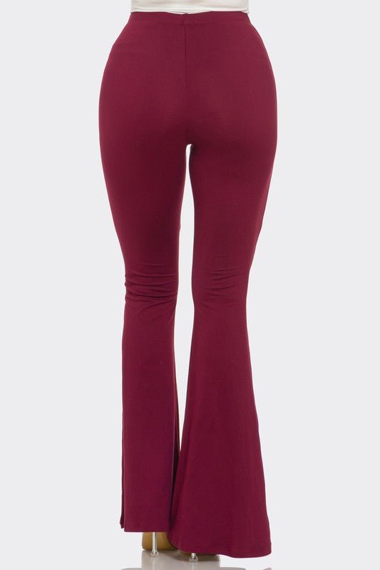 Wine Solid Flared Long Pants