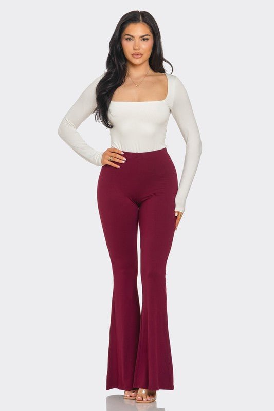 Wine Solid Flared Long Pants