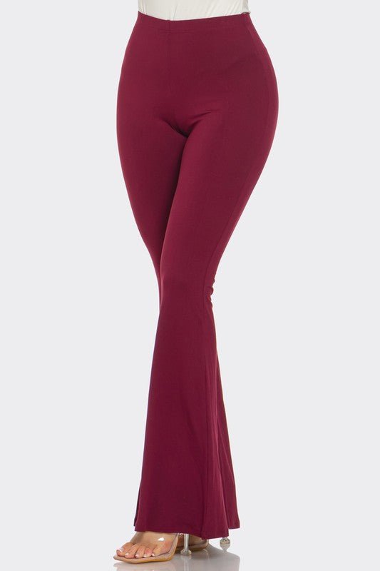 Wine Solid Flared Long Pants