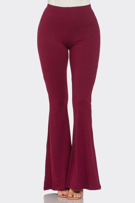 Wine Solid Flared Long Pants