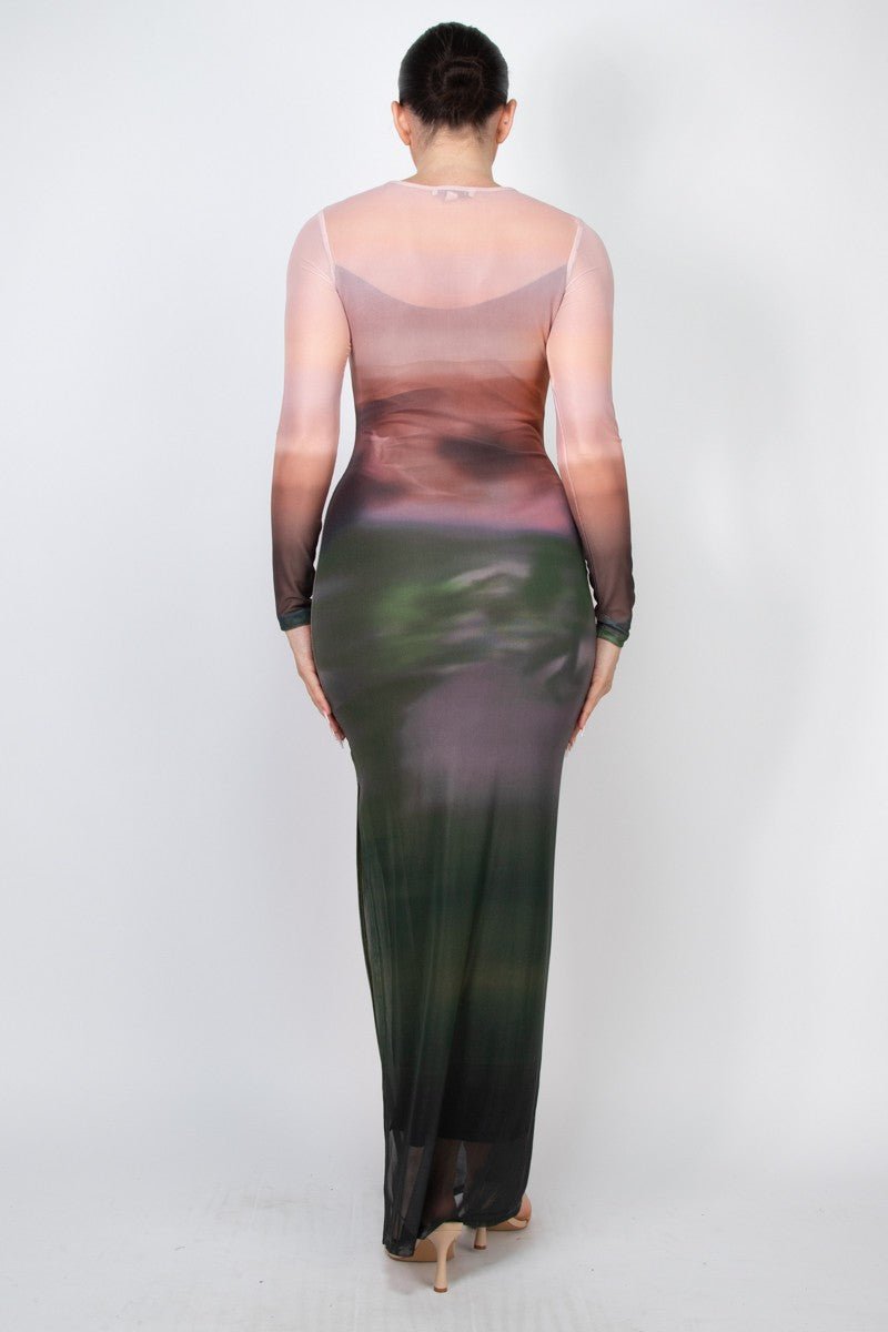 Zuri Long Sleeve Mesh Ombre Dress | Trendy Two-Layer Style