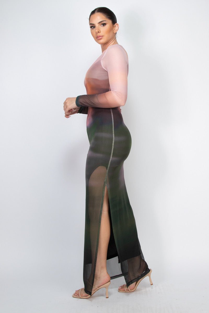 Zuri Long Sleeve Mesh Ombre Dress | Trendy Two-Layer Style