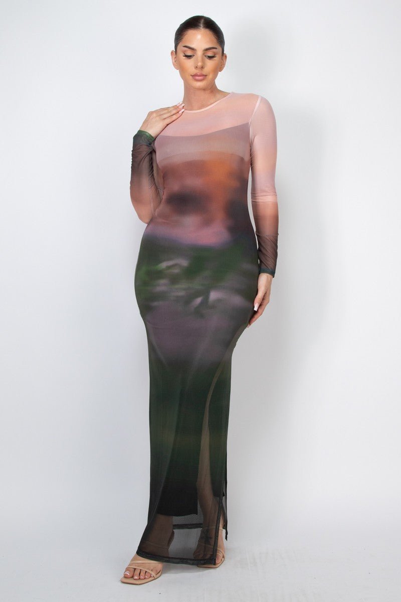 Zuri Long Sleeve Mesh Ombre Dress | Trendy Two-Layer Style